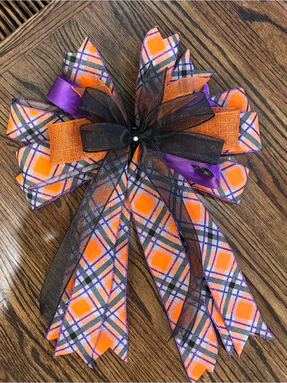 Orange & Purple Plaid Decorative Bow - Unbranded
